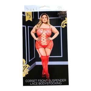 Baci Corset Front Suspender Lace Bodystocking White Label Women's Queen Size New